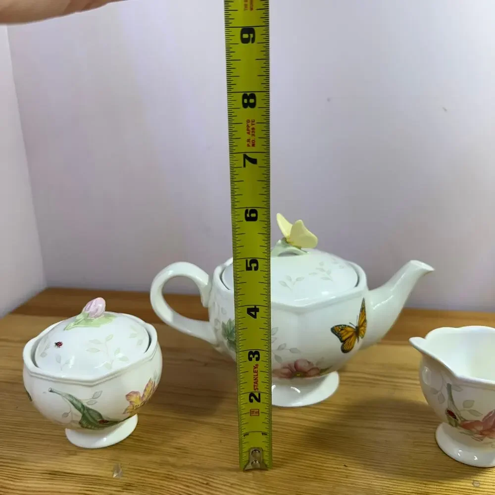 Lenox Butterfly Meadow 3 Pc Tea Set Teapot Creamer Sugar Bowl Floral